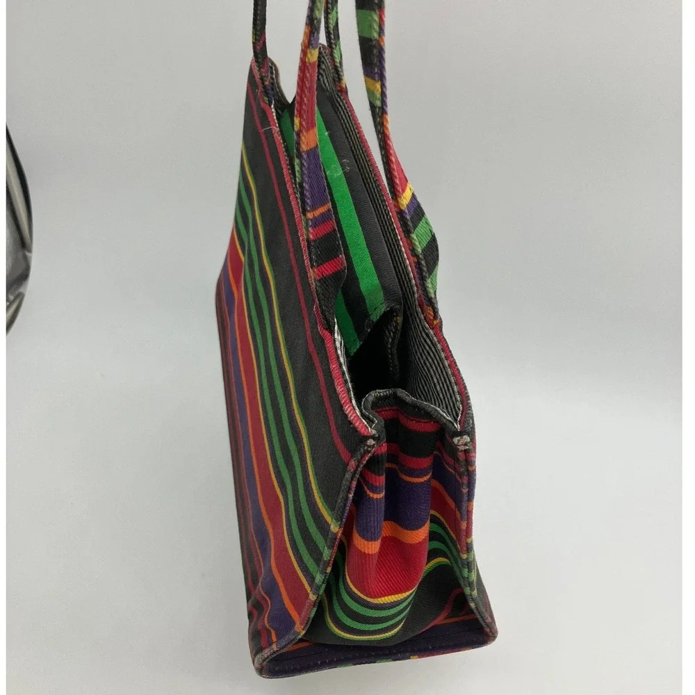 Kate Spade New York Multicolor Striped Canvas Tote Bag Purple Red Green Black